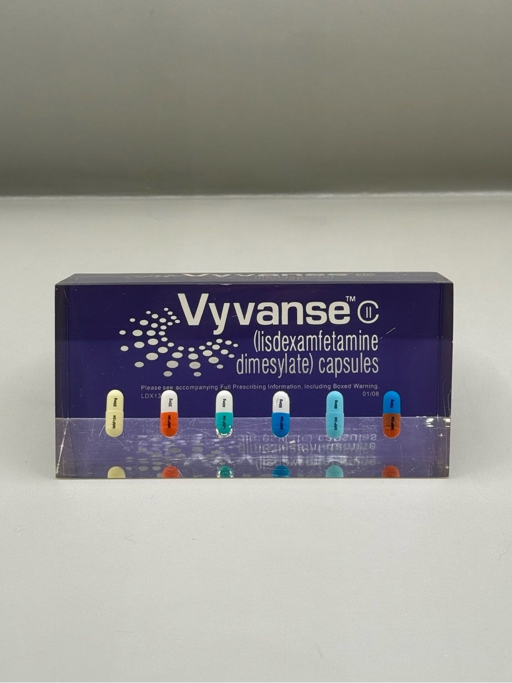 Pharmaceutical Collectible Vyvanse Drug Rep Advertising 3-D Glass Paper Weight